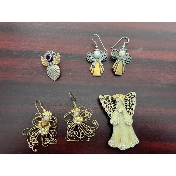 VTG Angel Brooch and Earring Lot Boho Holidays Christmas - Picture 1 of 6